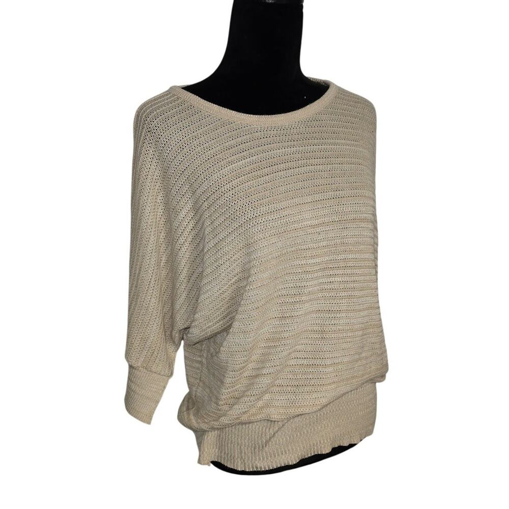 Maurices XL Beige Open Knit Dolman Batwing Sleeve Sweater Oversized Pullover